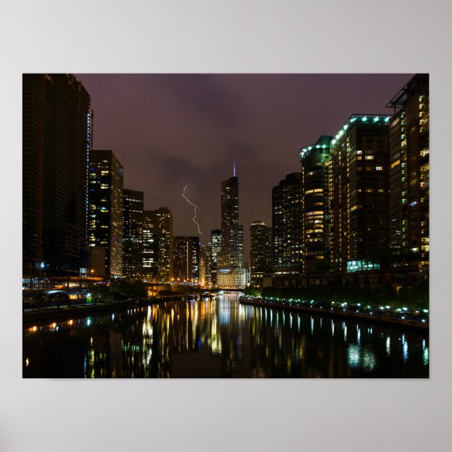 Póster Ataque relámpago sobre el río Chicago (Frente)