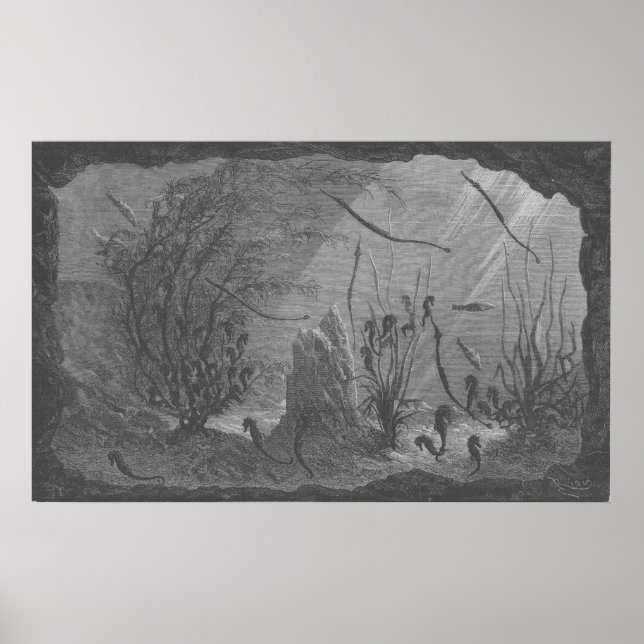 Póster Ataques antiguos acuarios imprimen caballitos de m (Frente)