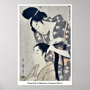 Póster Atar el pelo por Kitagawa, Utamaro Ukiyoe