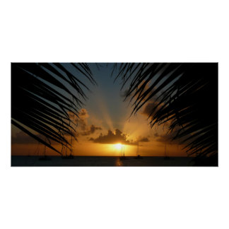 Póster Atardecer a través de la orilla de la palma