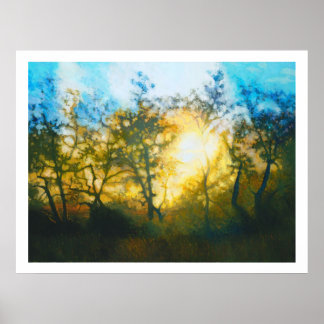 Póster Atardecer a través de los robles de la costa centr