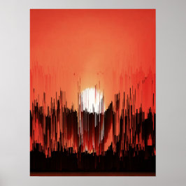 Póster Atardecer abstracto de silueta urbana con fallas