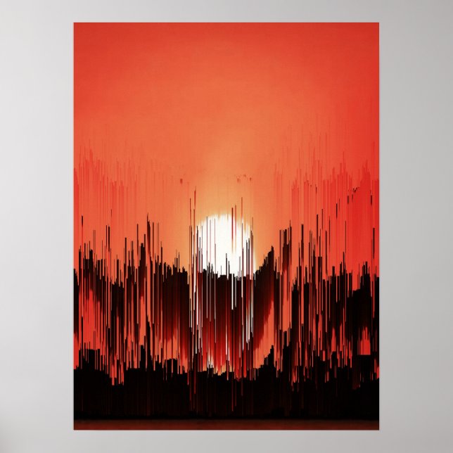 Póster Atardecer abstracto de silueta urbana con fallas (Frente)