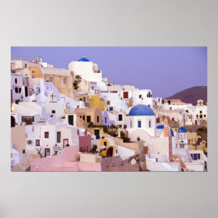 Póster Atardecer al óleo, Santorini 2