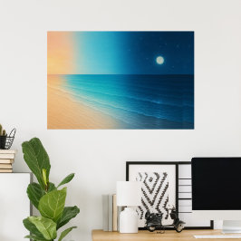 Póster Atardecer al Poster Moonlight Ocean