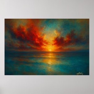 Póster Atardecer Ardiente en el Horizonte Radiante sobre