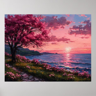 Póster Atardecer Colorido Vibrante Sobre Paisaje Escénico