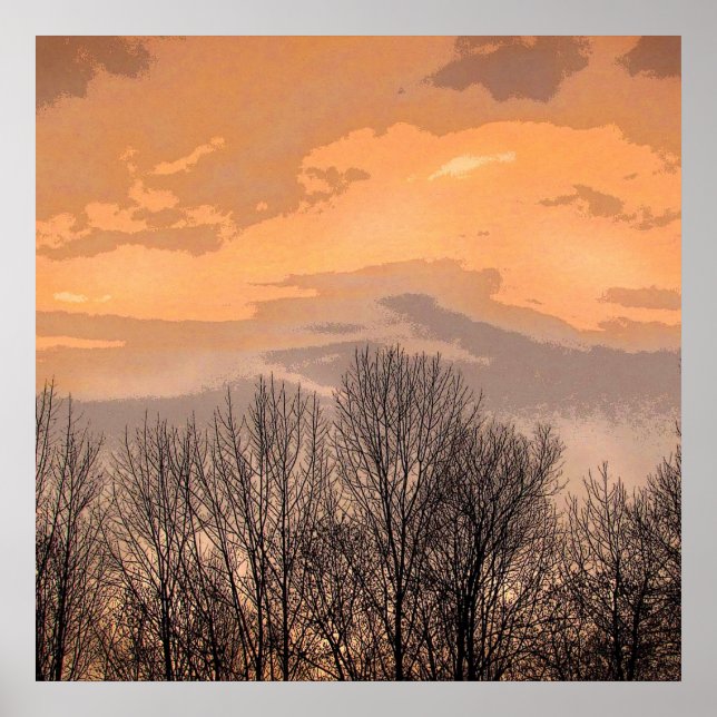 Póster Atardecer con árboles desnudos (Frente)
