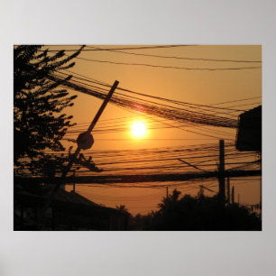 Póster Atardecer con cable... Krung Thep, Tailandia