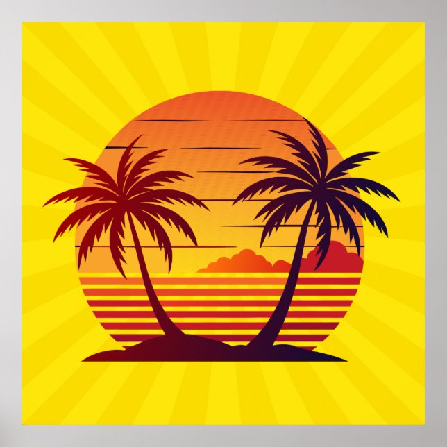 Póster Atardecer con vector de palmeras-98803 (Frente)
