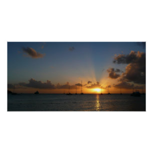 Póster Atardecer con veleros paisaje tropical foto