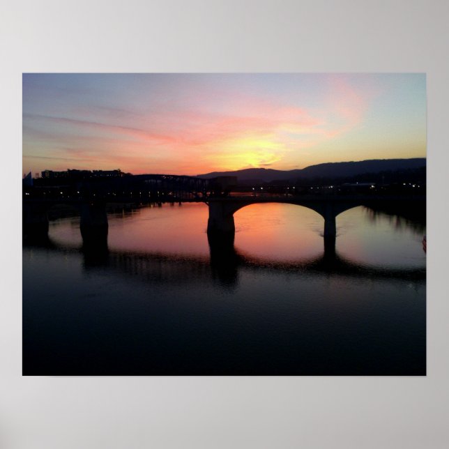 Póster Atardecer de Chattanooga en el agua (Frente)