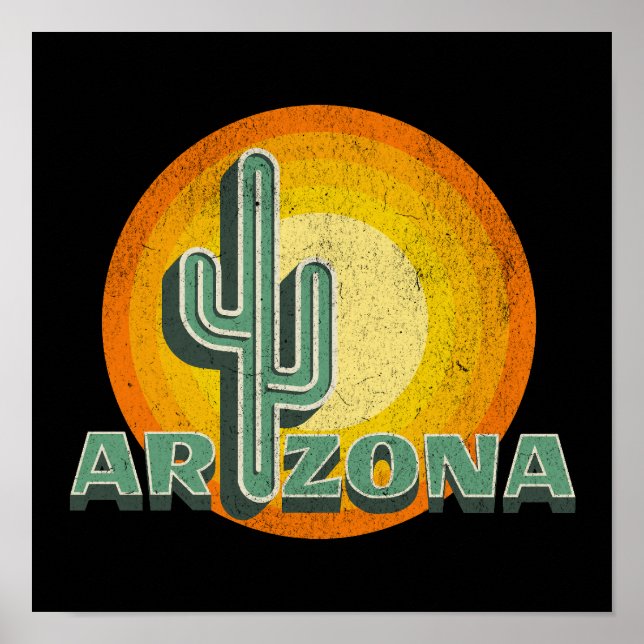 Póster Atardecer de estilo retro con diseño de texto de A (Frente)