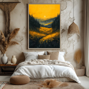 Póster Atardecer de Golden Valley en monocromo amarillo