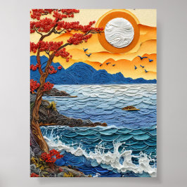Póster Atardecer de olas oceánicas