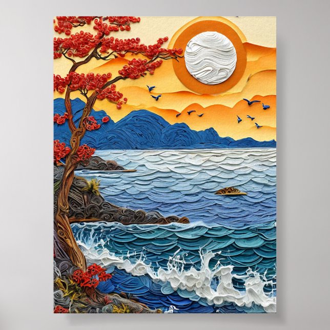 Póster Atardecer de olas oceánicas (Frente)