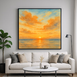 Póster Atardecer de paisaje marino en estilo acuarela vib