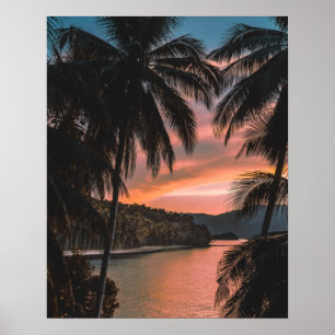 Póster Atardecer de palmeras de la isla tropical