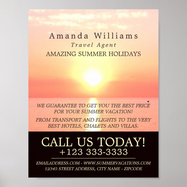 Póster Atardecer de vacaciones, publicidad de agente de v (Frente)