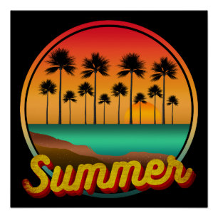 Póster atardecer de verano en la naturaleza