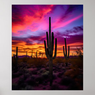 Póster Atardecer del desierto del suroeste de Arizona Sag
