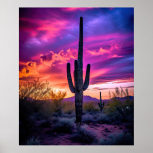Póster Atardecer del desierto del suroeste de Arizona Sag