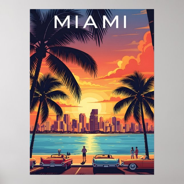 Póster Atardecer del horizonte de Miami (Frente)