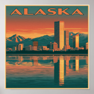 Póster Atardecer del paisaje urbano de Alaska