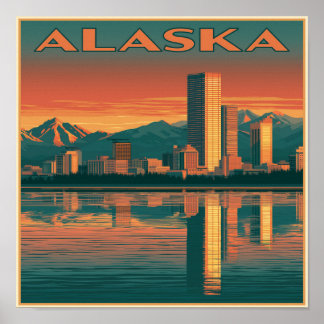 Póster Atardecer del paisaje urbano de Alaska