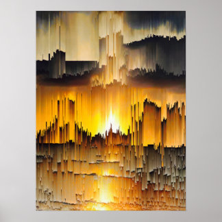Póster Atardecer Digital Abstracto con Fallas