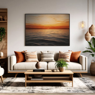 Póster Atardecer dorado sereno en el horizonte del océano