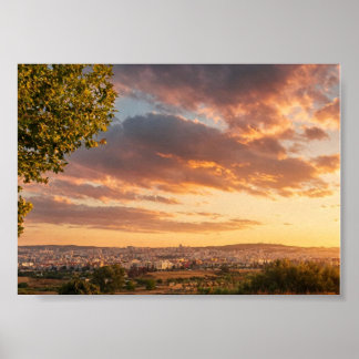 Póster Atardecer dorado sobre panorama de la ciudad - Cie