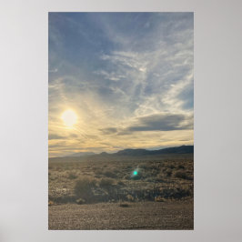 Póster Atardecer en el desierto de Nevada - Cielo dorado 