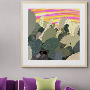 Póster Atardecer en el Jardín Cactus