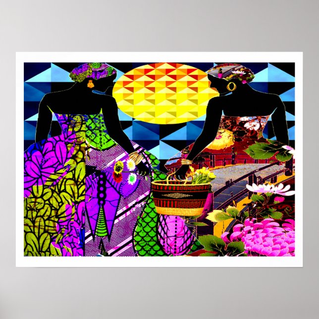Póster Atardecer en el jardín de flores (Frente)