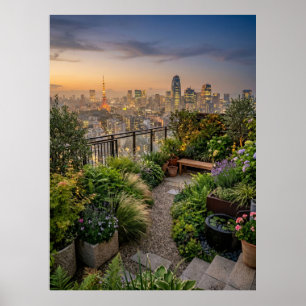 Póster Atardecer en el Jardín de la Azotea de Tokio