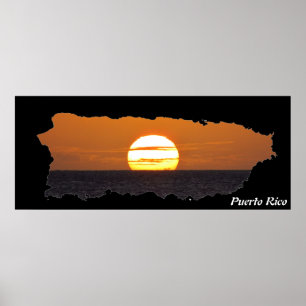Póster Atardecer en el mapa de la isla de Puerto Rico