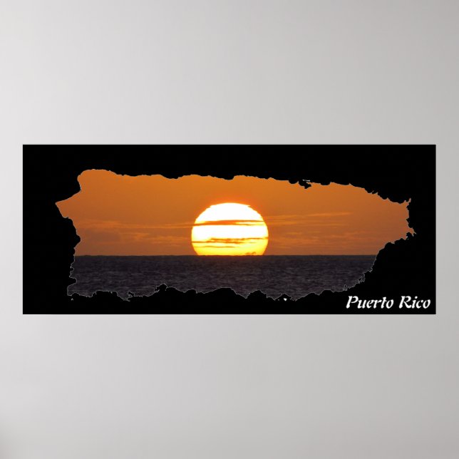 Póster Atardecer en el mapa de la isla de Puerto Rico (Frente)