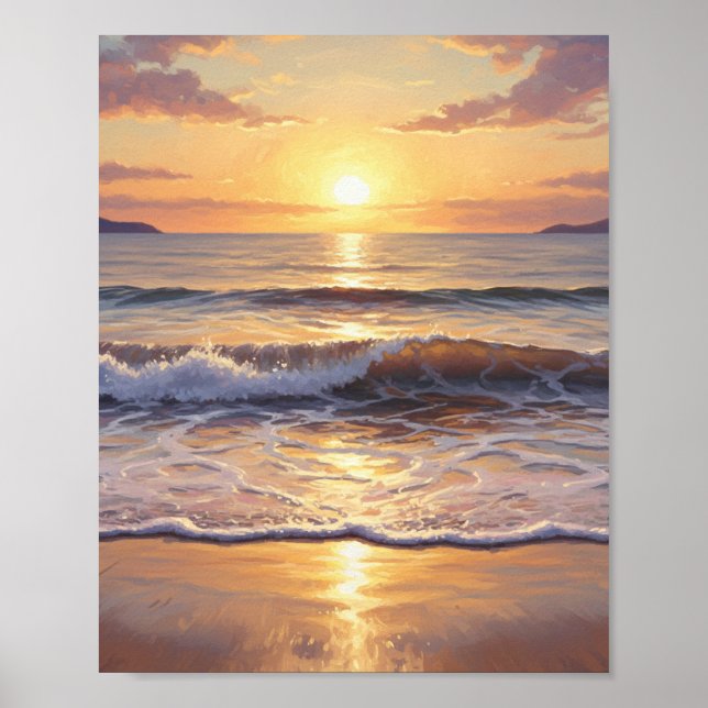 Póster Atardecer en el Océano de la Hora Dorada (Frente)