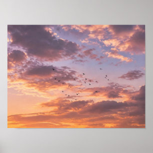 Póster Atardecer en el olivar marroquí - Nubes doradas ro