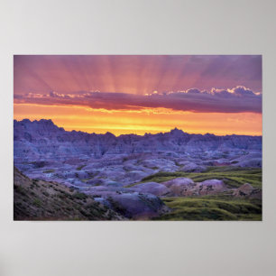 Póster Atardecer en el Parque Nacional Badlands, Dakota d