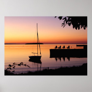 Póster Atardecer en el Poster del lago Silhouette