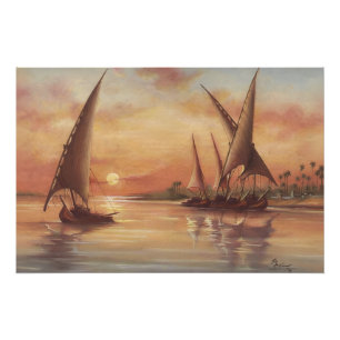 Póster Atardecer en el río Nilo Feluccas Arte