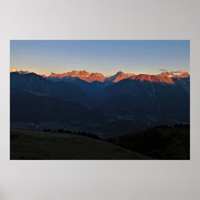 Póster Atardecer en el valle de Fiescher (Frente)