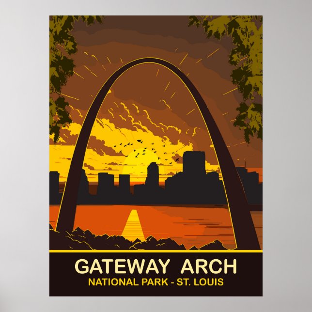 Póster Atardecer en Gateway Arch, St Louis, Viajes (Frente)