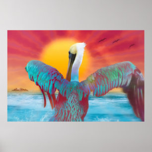 Póster Atardecer en isla del pelícano pardo