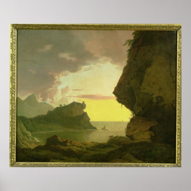 Póster Atardecer en la costa cerca de Nápoles, c.1785-90 (Frente)