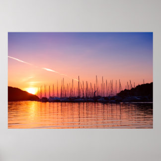 Póster Atardecer en la huella de la bahía del mar Adriáti