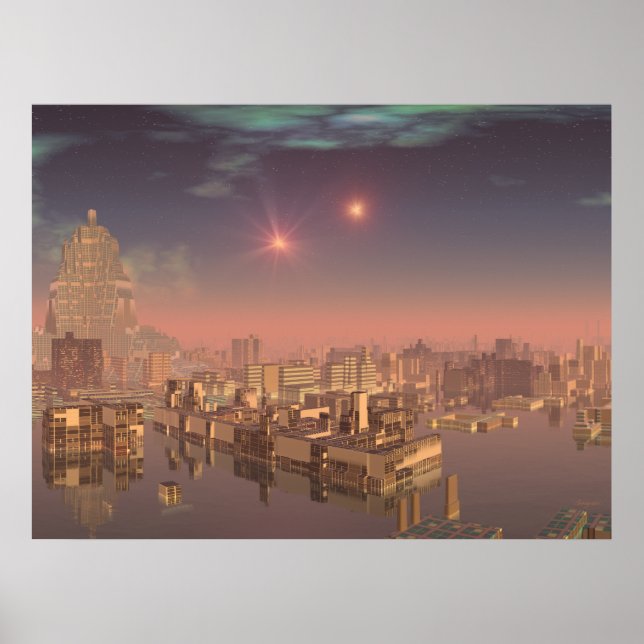 Póster Atardecer en la imprenta de Alien Water City 1 (Frente)