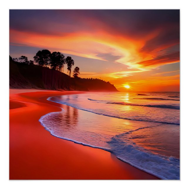 Póster Atardecer en la playa, AI, (Anverso)